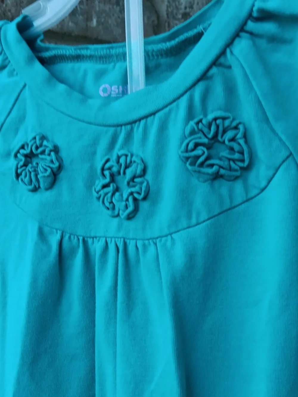 OshKosh B'gosh Turquoise Long-Sleeve Dress with Rosette Yoke